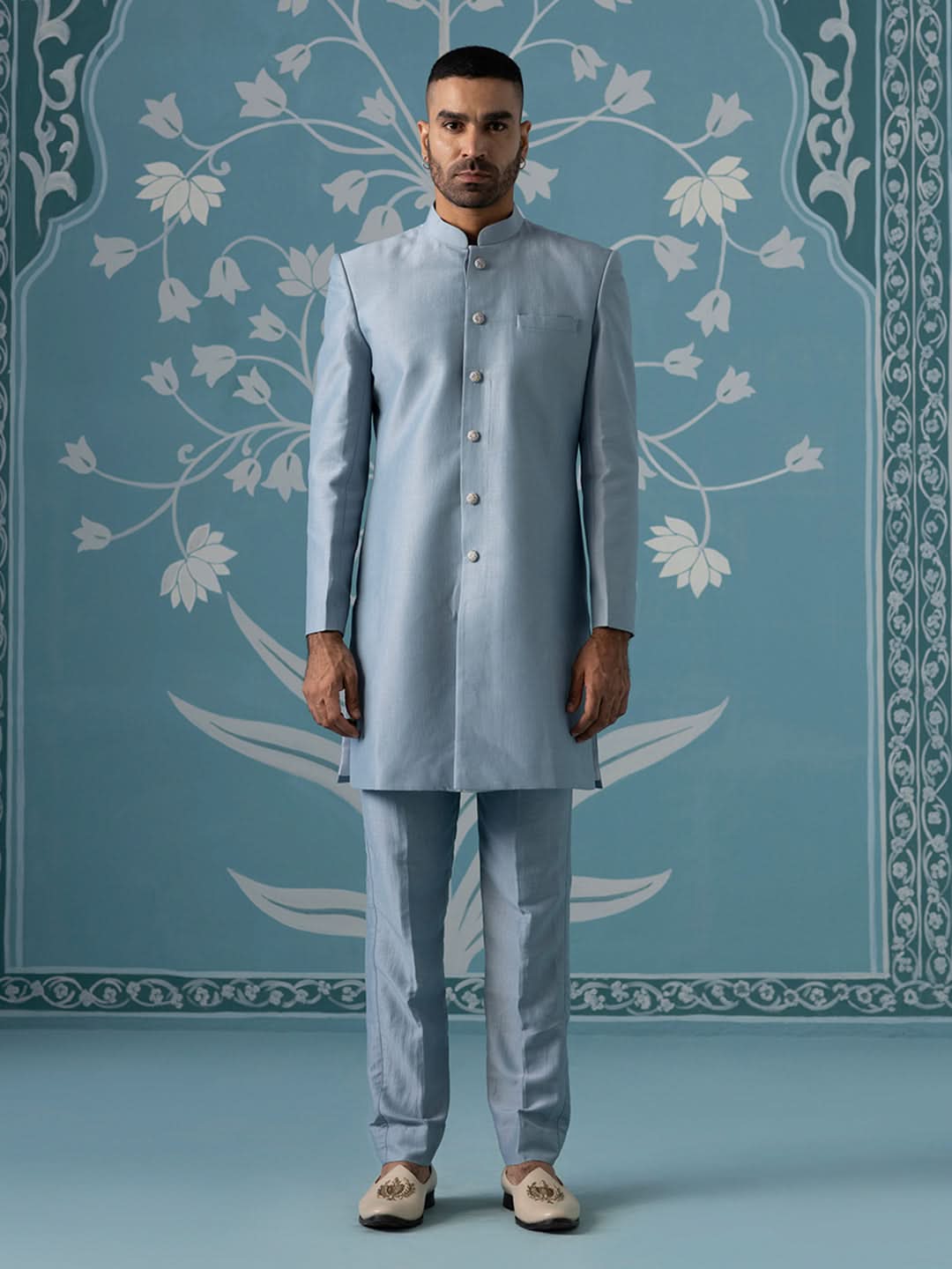 Pastel Blue Embroidered Indo Set