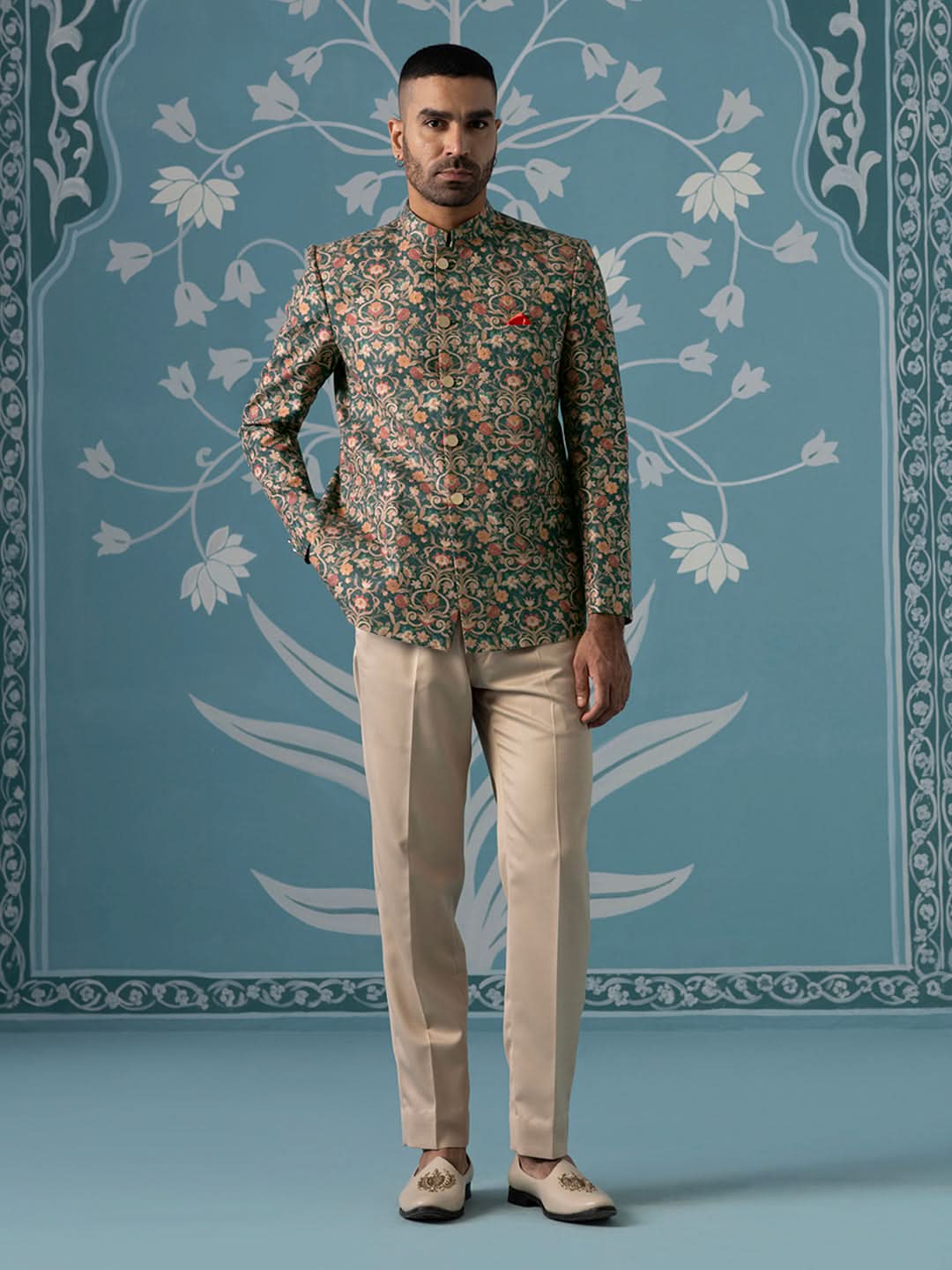 Floral Printed Bandhgala Set