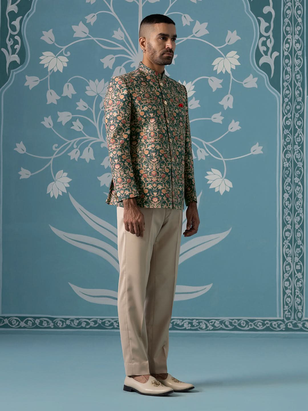 Floral Printed Bandhgala Set