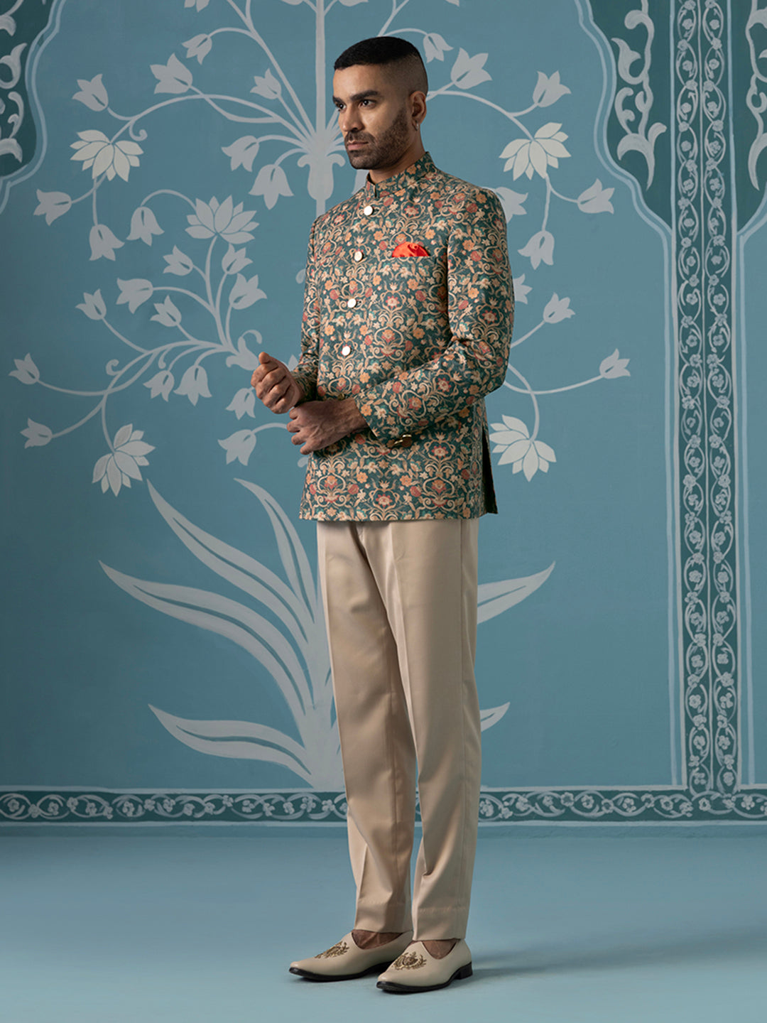 Floral Printed Bandhgala Set