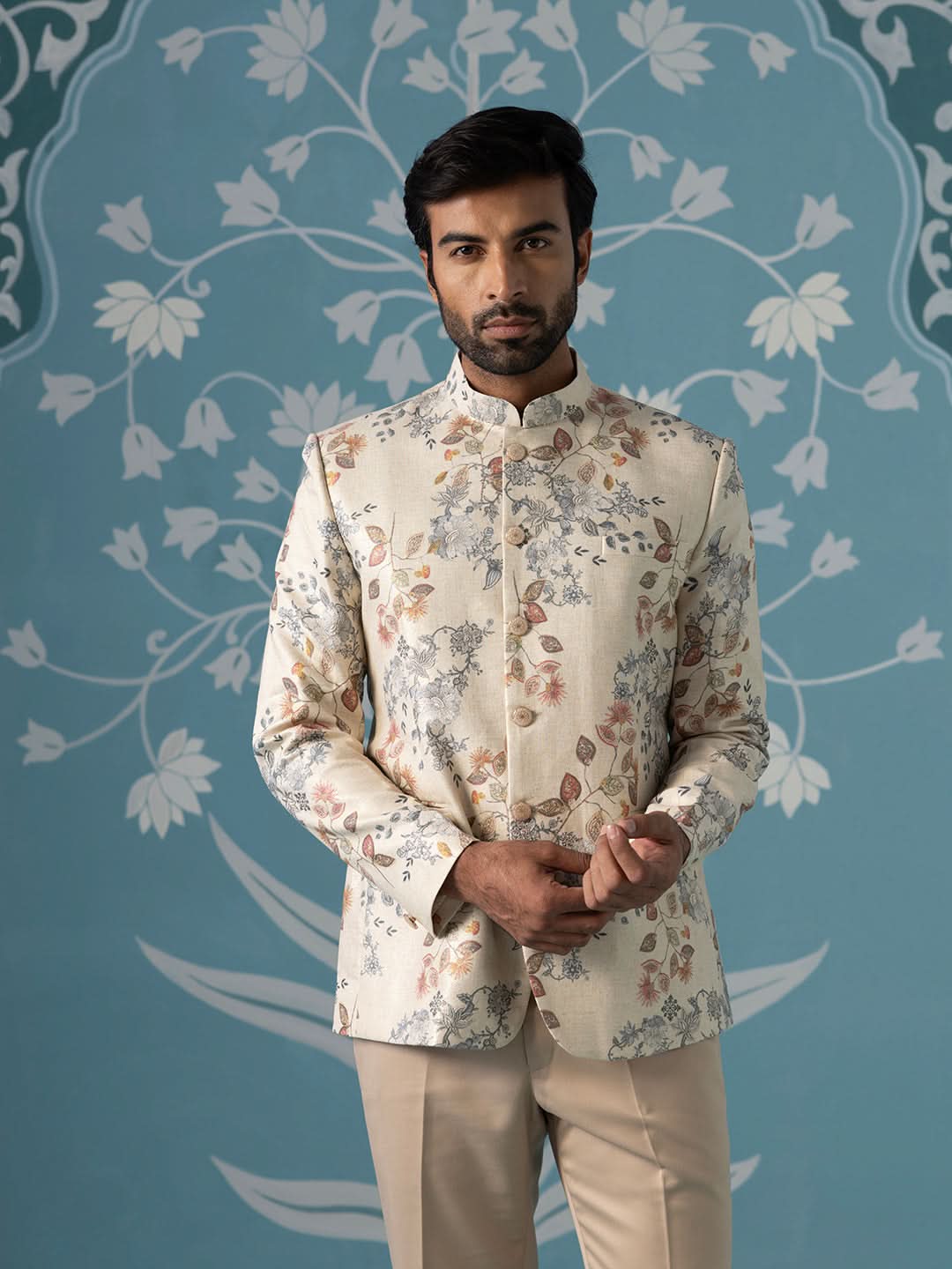 Digital Printed Bandhgala with Machine Touch-Up