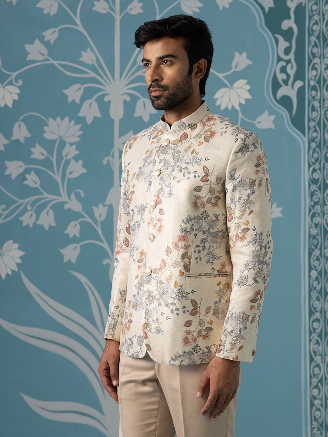 Digital Printed Bandhgala with Machine Touch-Up