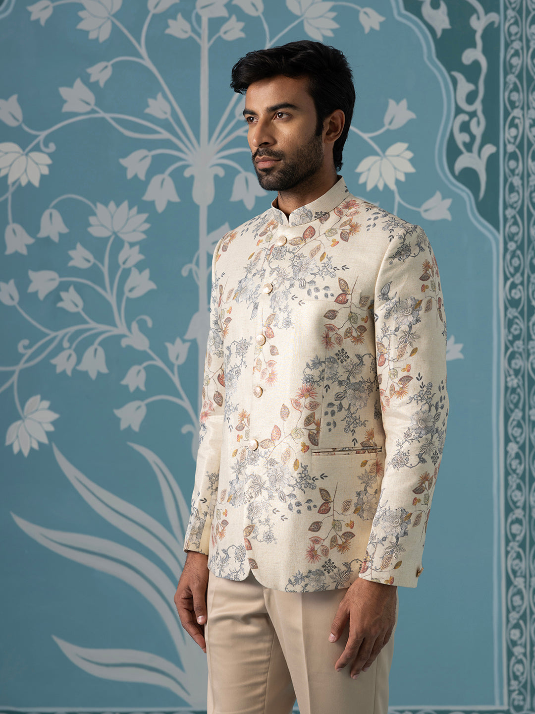 Digital Printed Bandhgala with Machine Touch-Up