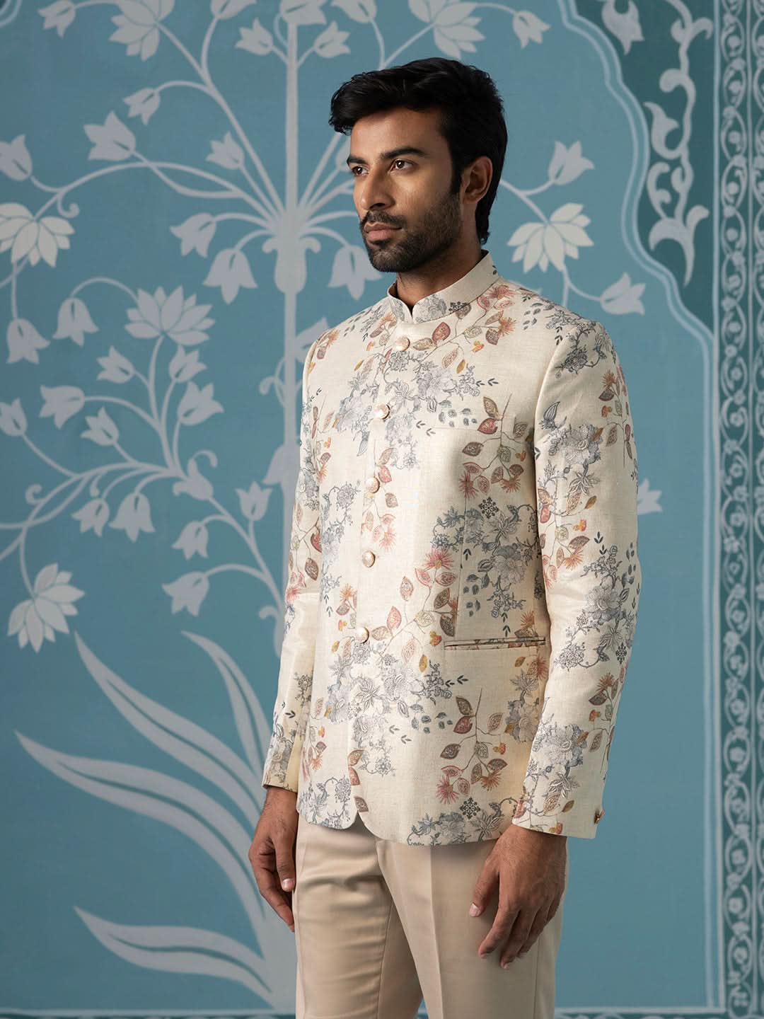 Digital Printed Bandhgala with Machine Touch-Up