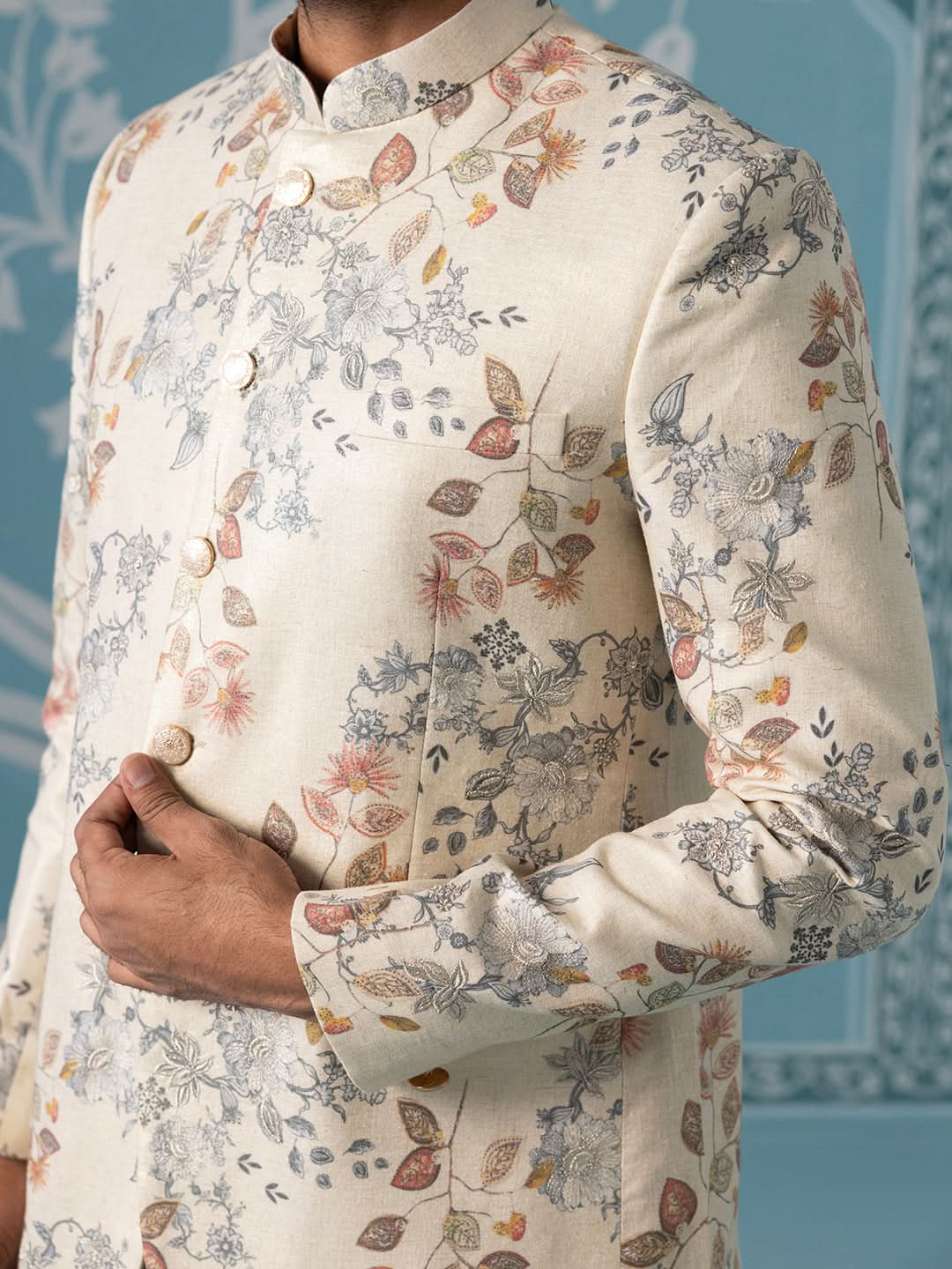 Digital Printed Bandhgala with Machine Touch-Up