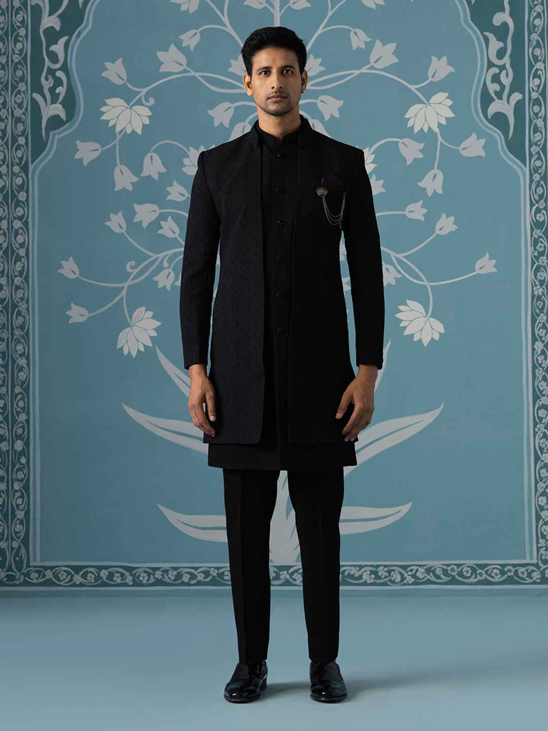 Black Front-Open Indo Kurta Set