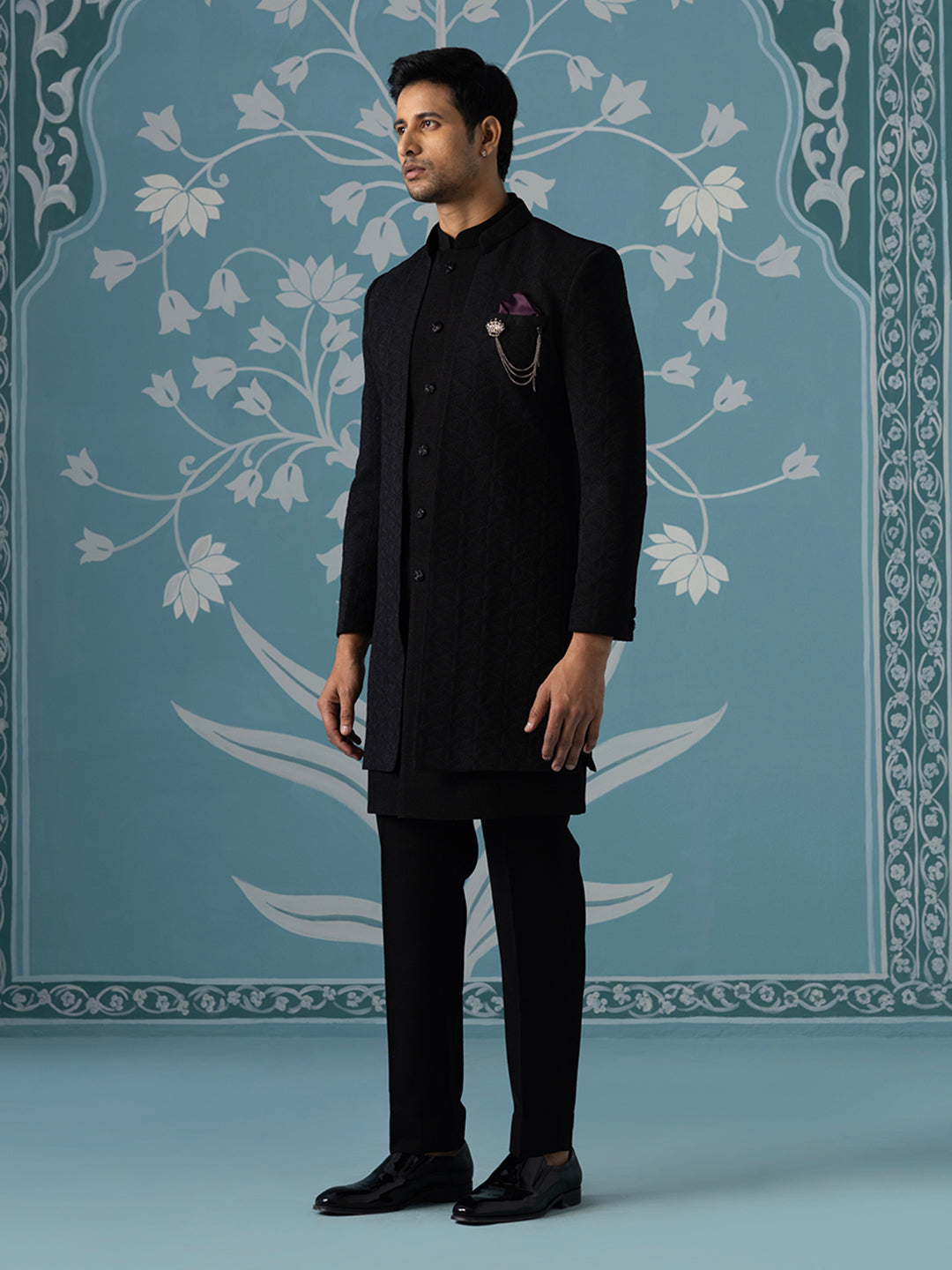 Black Front-Open Indo Kurta Set
