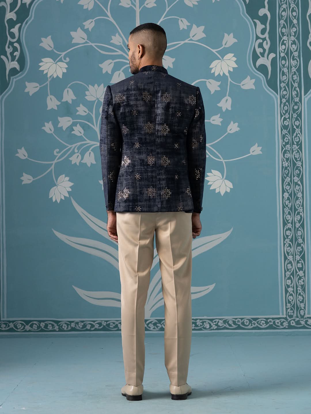 Black And Grey Self-Textured Bandhgala Set