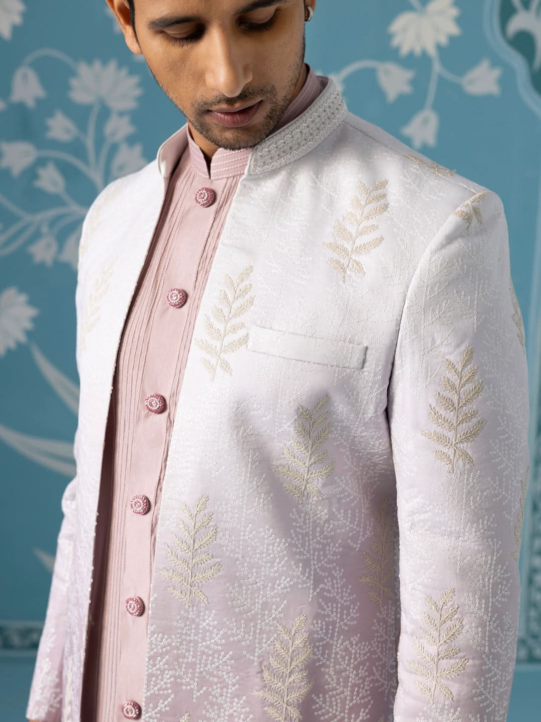 Open Indo Set in Autumn Rust Gradient with White Sequin Detailing