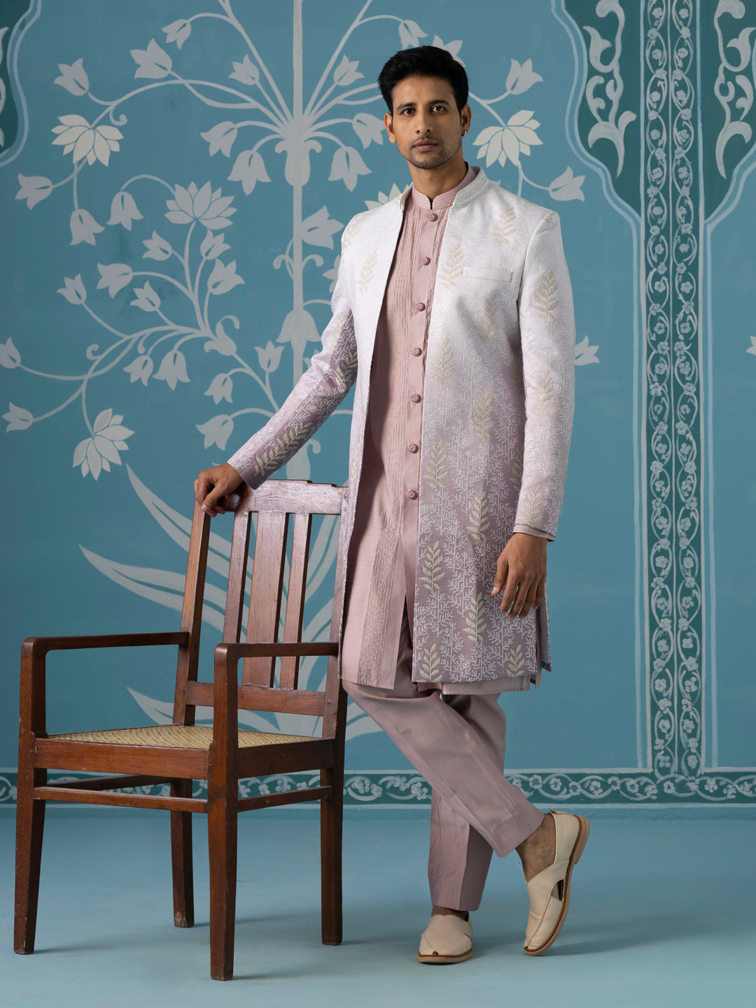 Open Indo Set in Autumn Rust Gradient with White Sequin Detailing