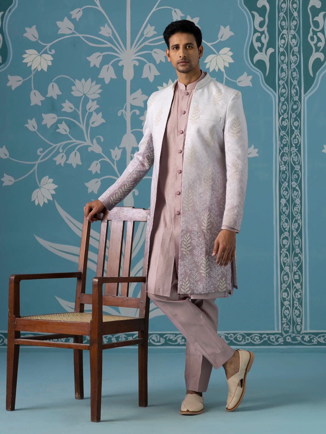 Open Indo Set in Autumn Rust Gradient with White Sequin Detailing