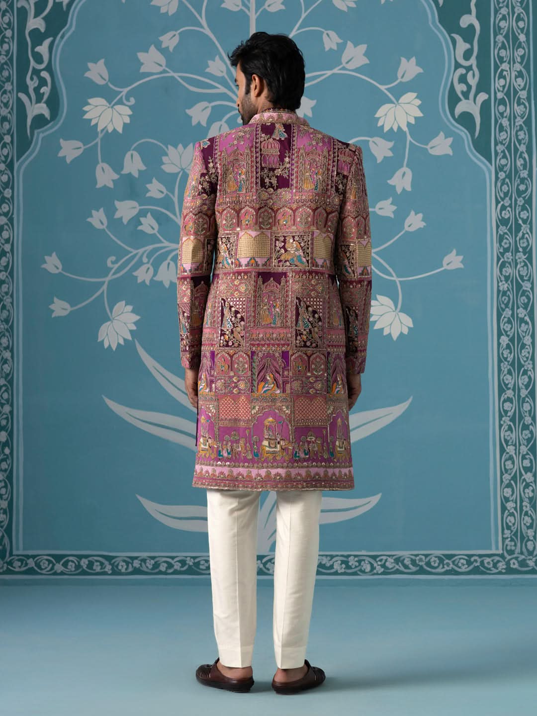 Purple Front-Open Embroidered Indo Set