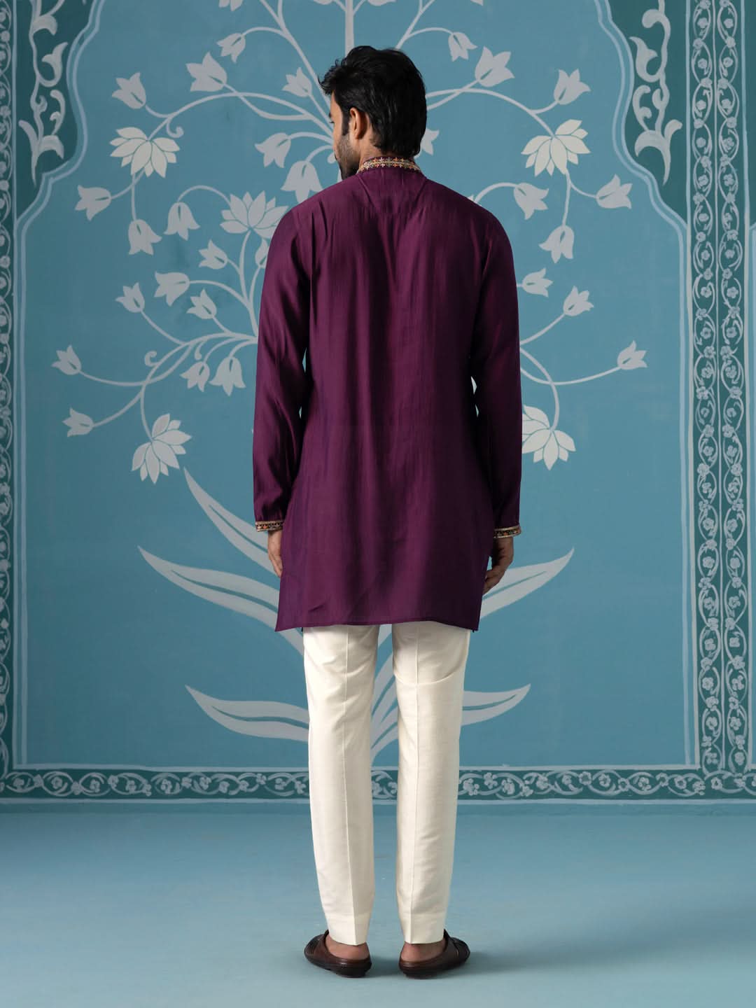 Purple Front-Open Embroidered Indo Set