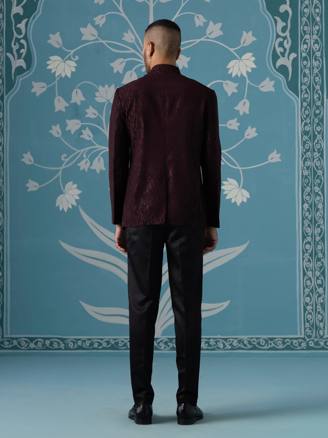 Elegant Self-Textured Geometric Bandhgala Set