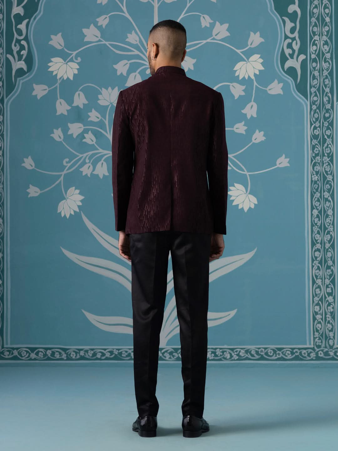 Elegant Self-Textured Geometric Bandhgala Set