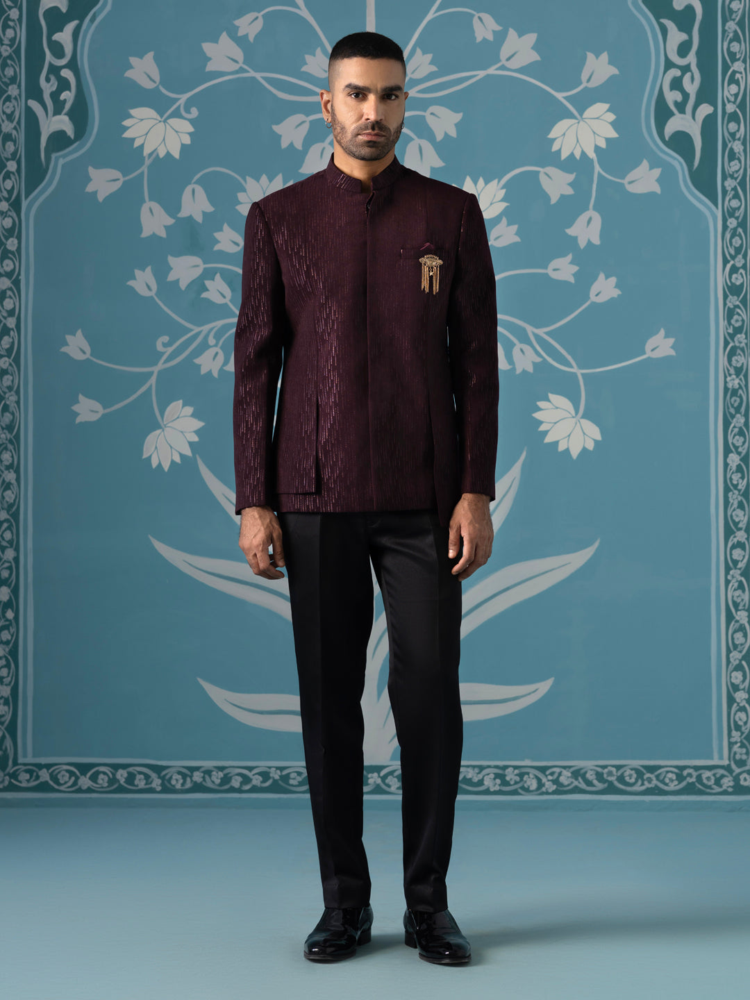 Elegant Self-Textured Geometric Bandhgala Set