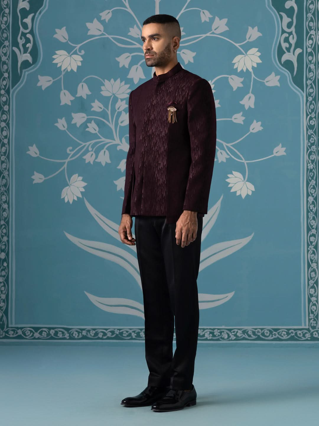 Elegant Self-Textured Geometric Bandhgala Set