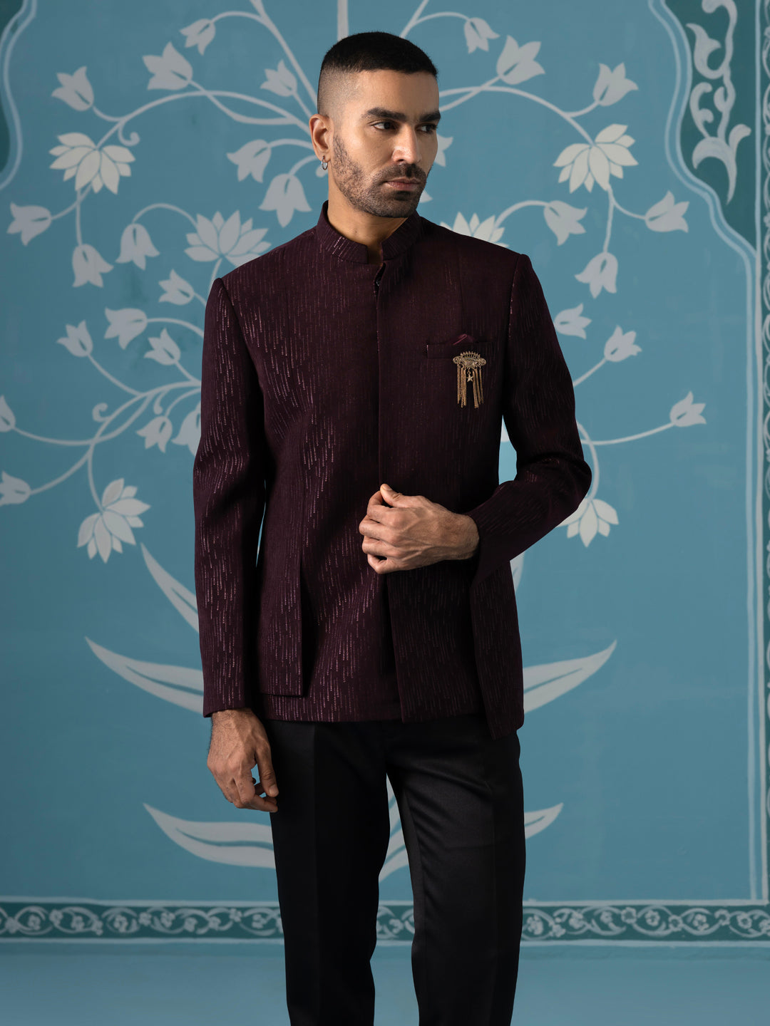 Elegant Self-Textured Geometric Bandhgala Set