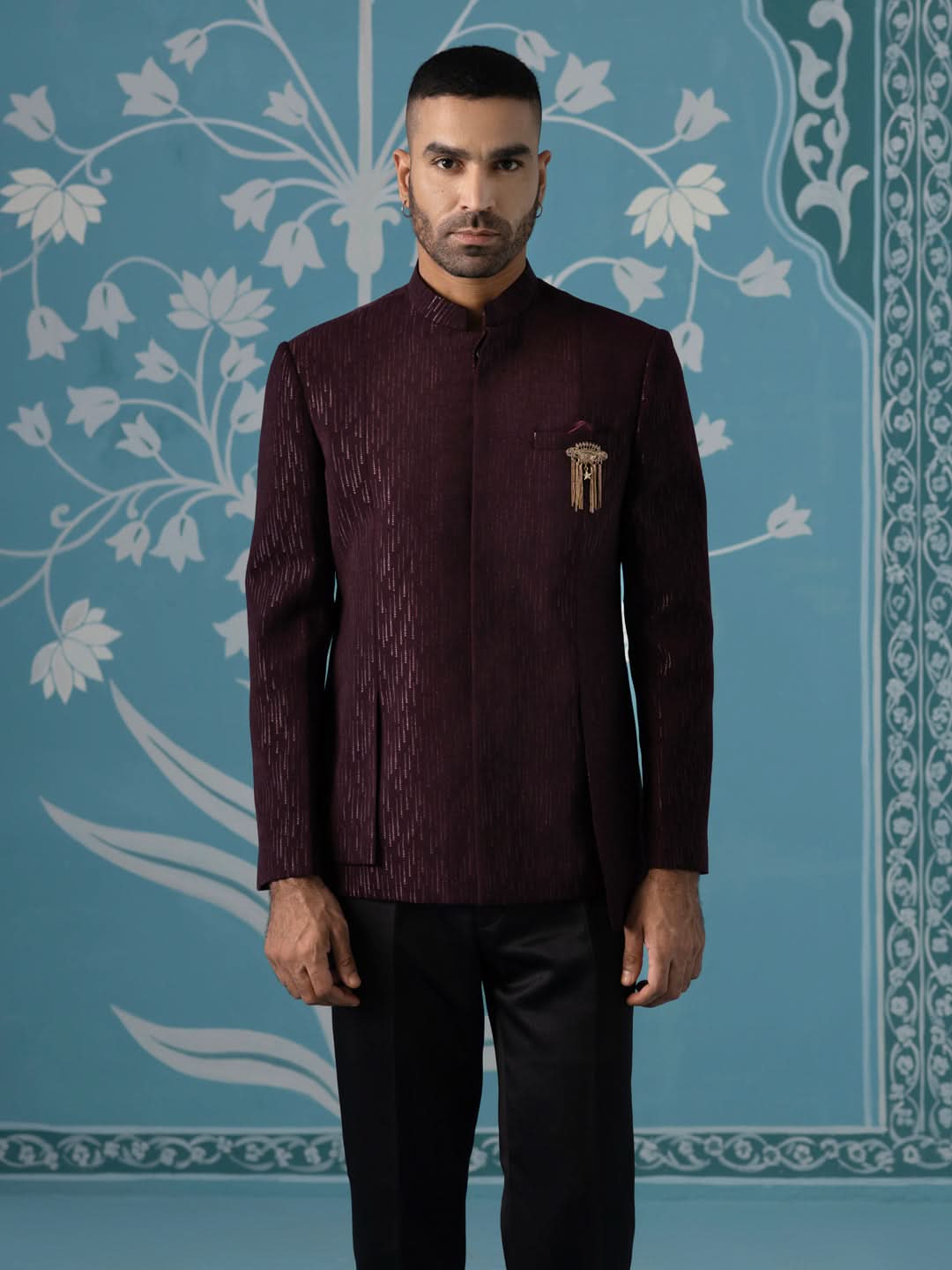 Elegant Self-Textured Geometric Bandhgala Set