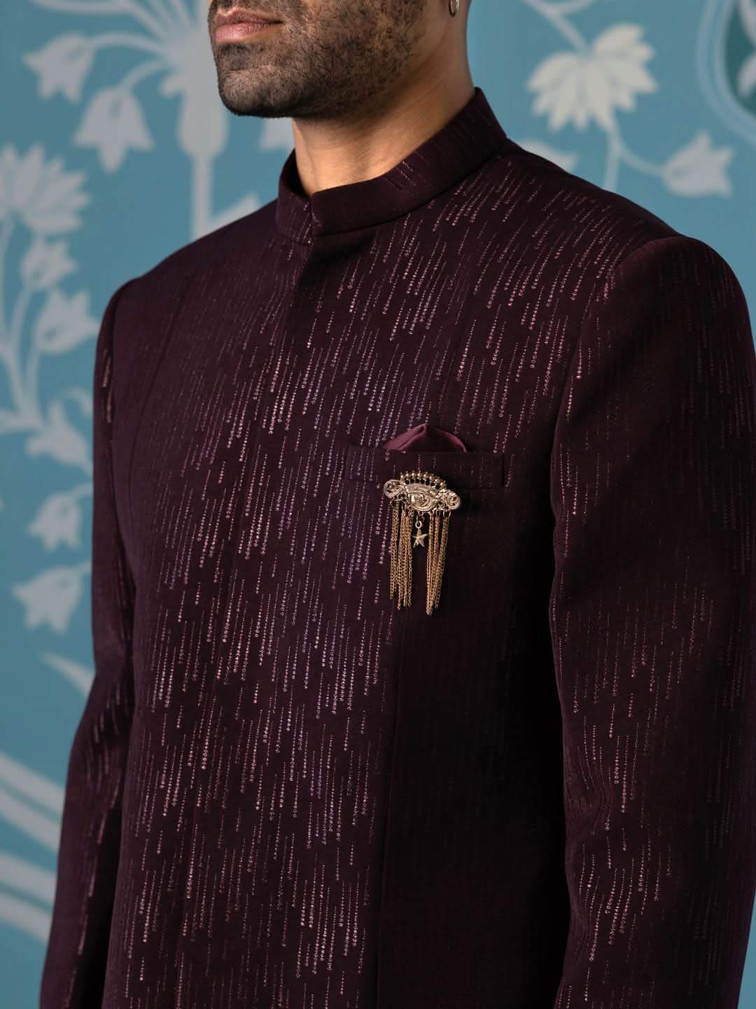 Elegant Self-Textured Geometric Bandhgala Set