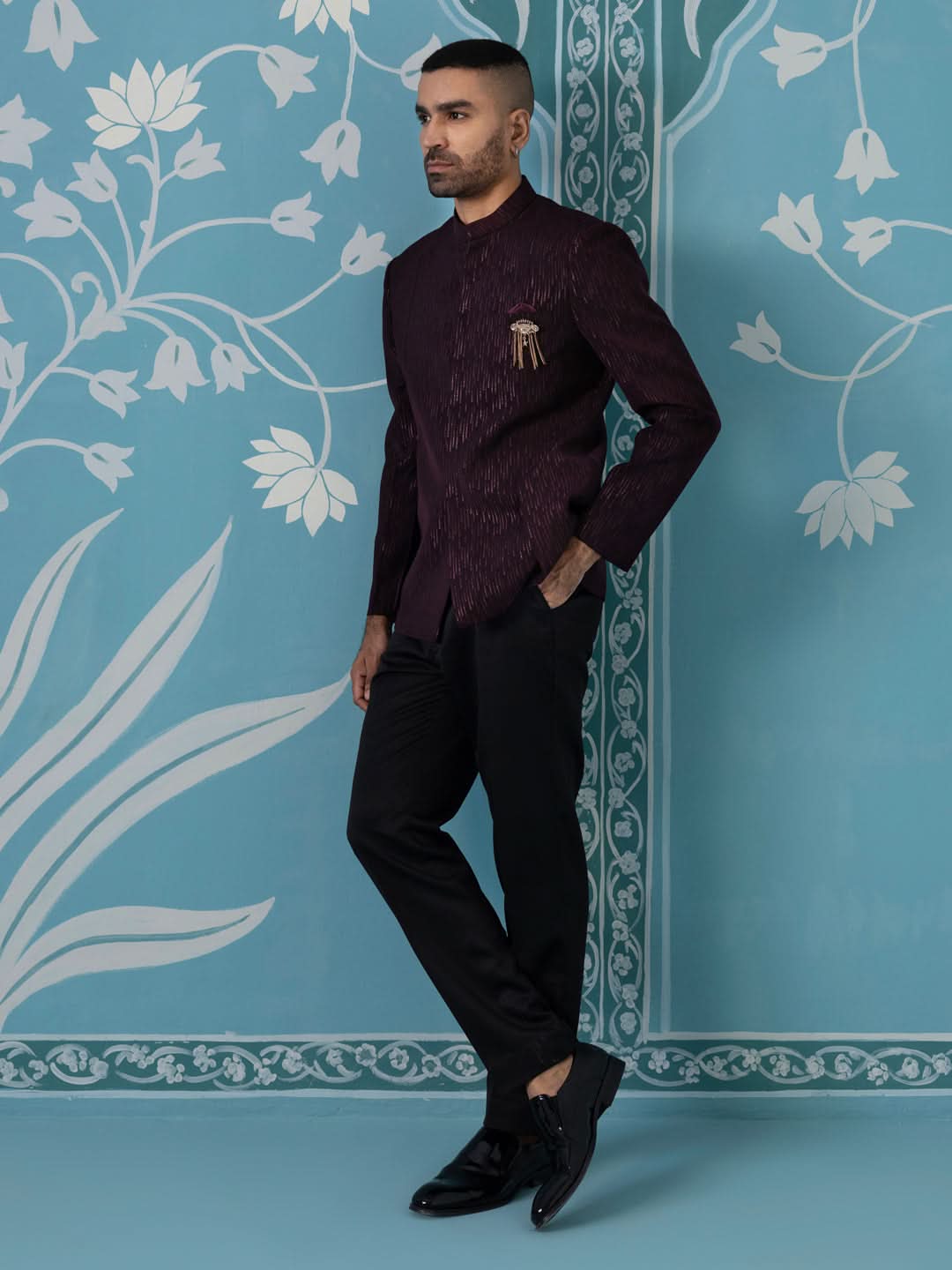 Elegant Self-Textured Geometric Bandhgala Set