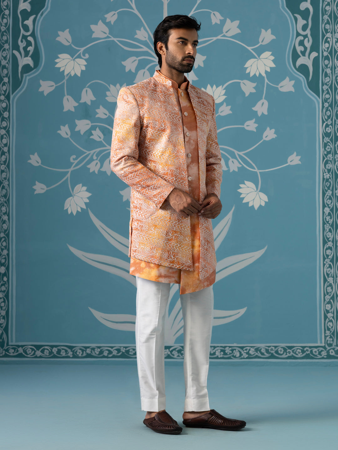 Multi-Orange Dyed Front-Open Indo Set