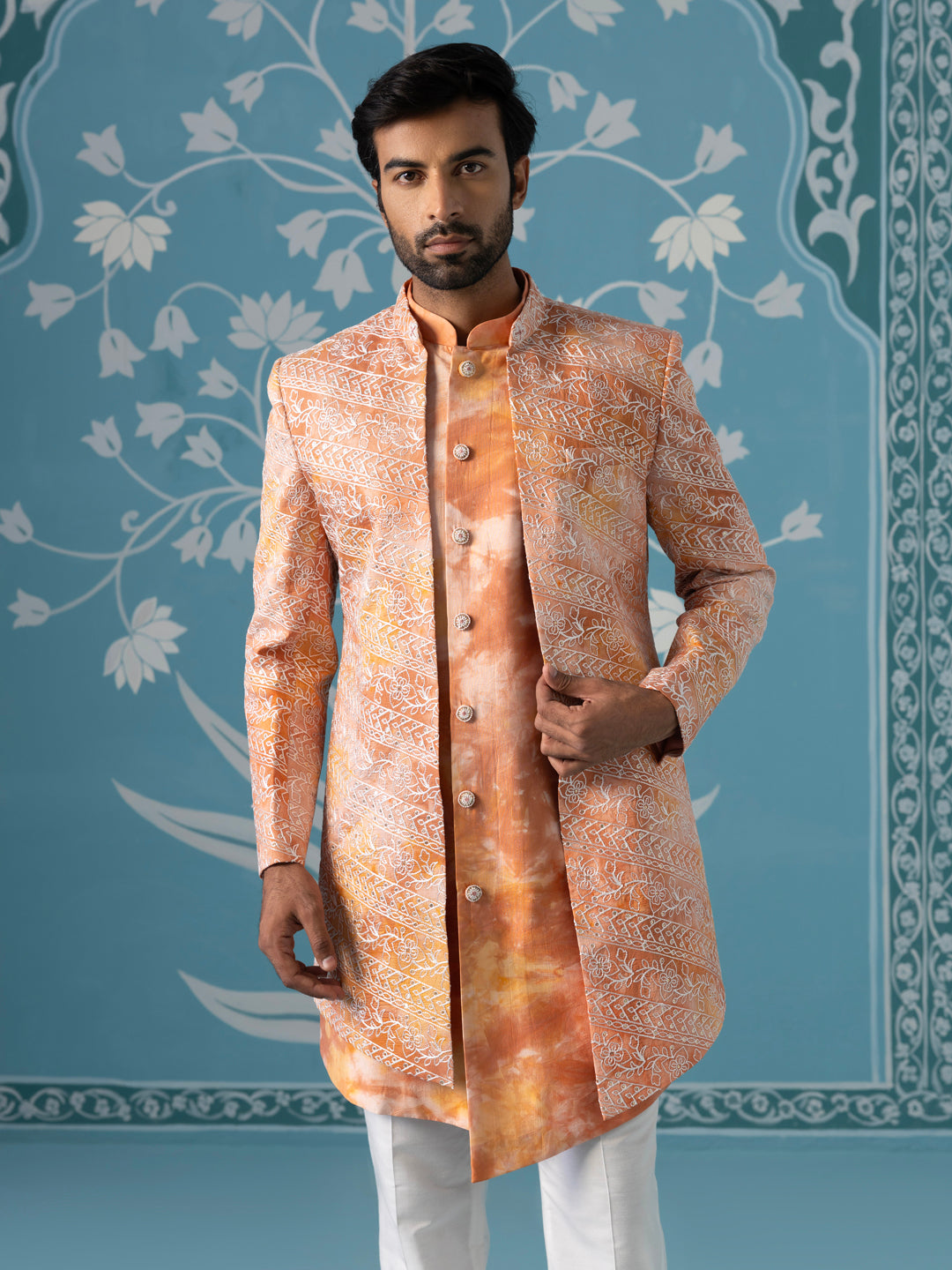 Multi-Orange Dyed Front-Open Indo Set