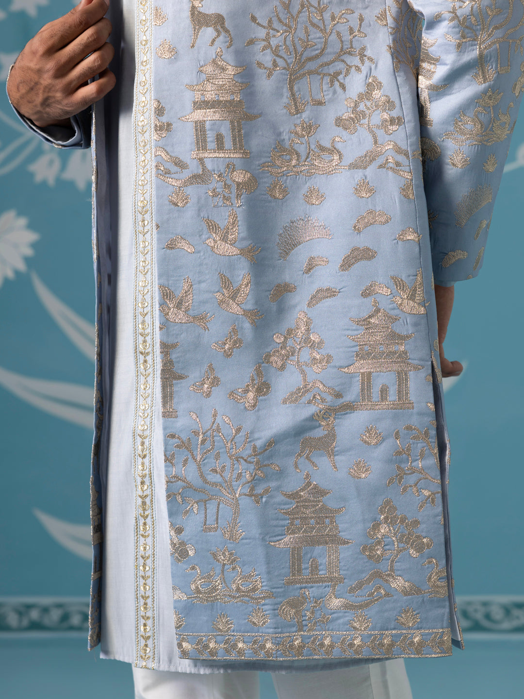 Gradient Blue Embroidered Sherwani Set