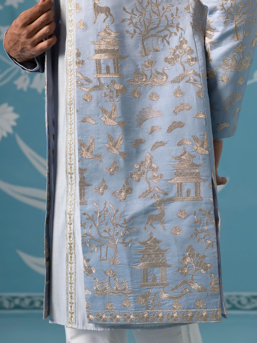 Gradient Blue Embroidered Sherwani Set