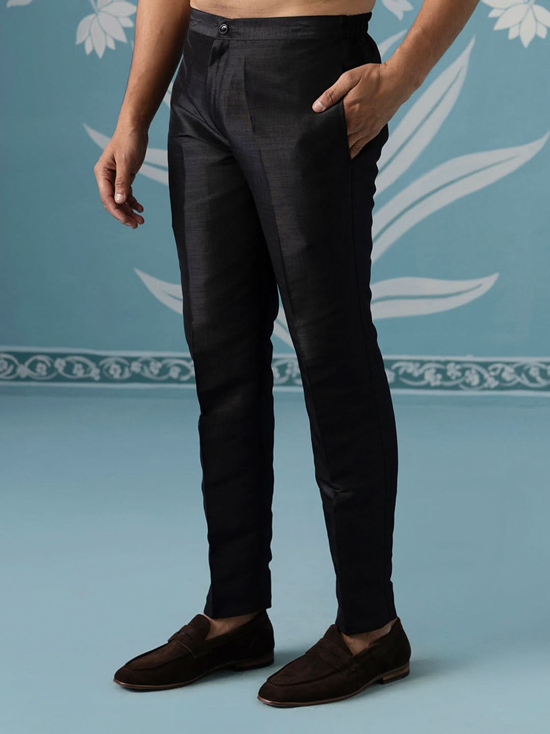 Black Floral Embroidered Long Jacket Set