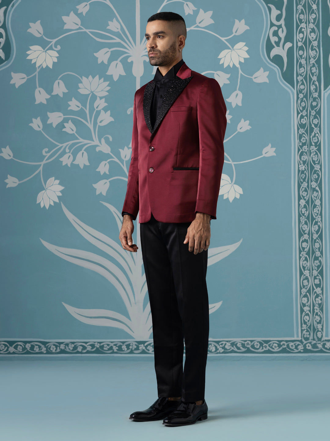 Maroon Embroidered Luxury Blazer Set