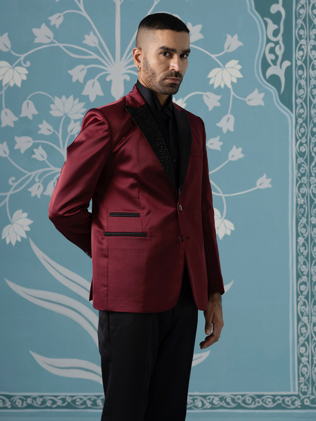 Maroon Embroidered Luxury Blazer Set