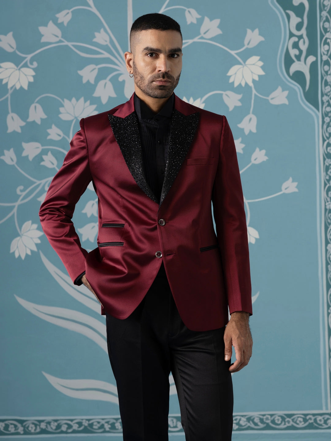 Maroon Embroidered Luxury Blazer Set