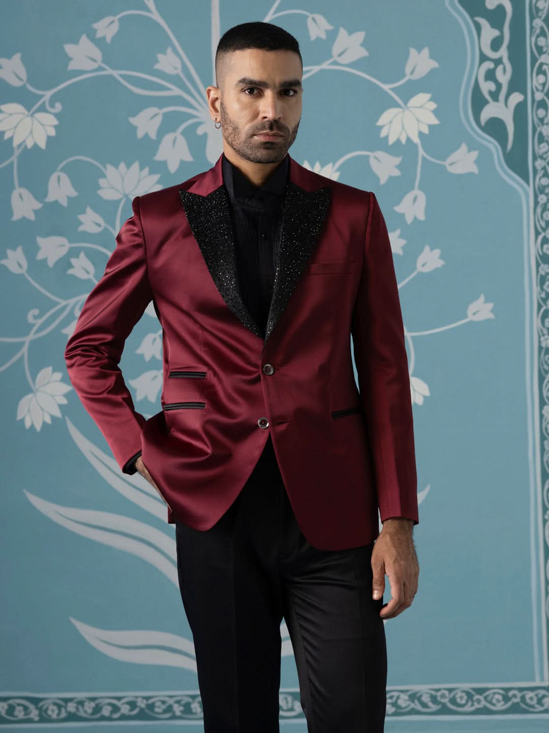 Maroon Embroidered Luxury Blazer Set