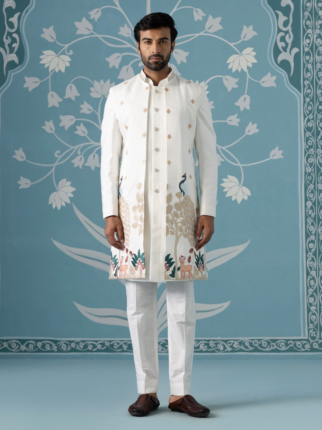 Ivory Long Embroidered Bundi with Kurta Set