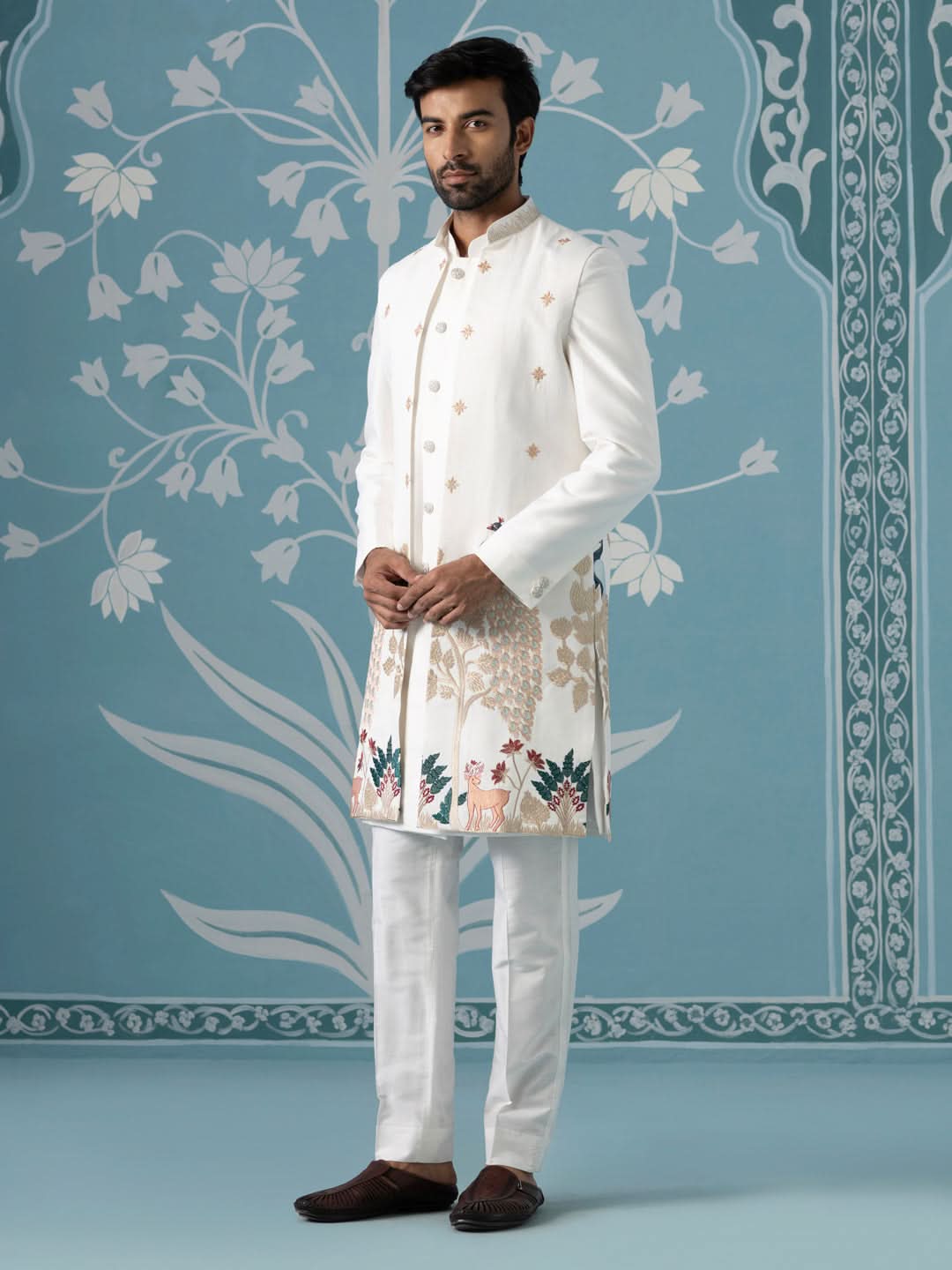 Ivory Long Embroidered Bundi with Kurta Set