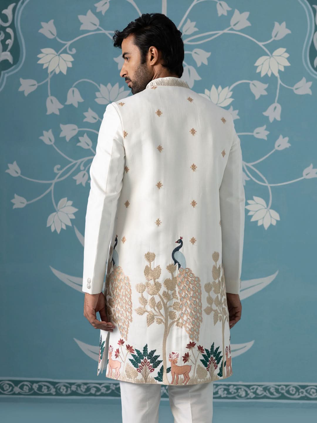 Ivory Long Embroidered Bundi with Kurta Set
