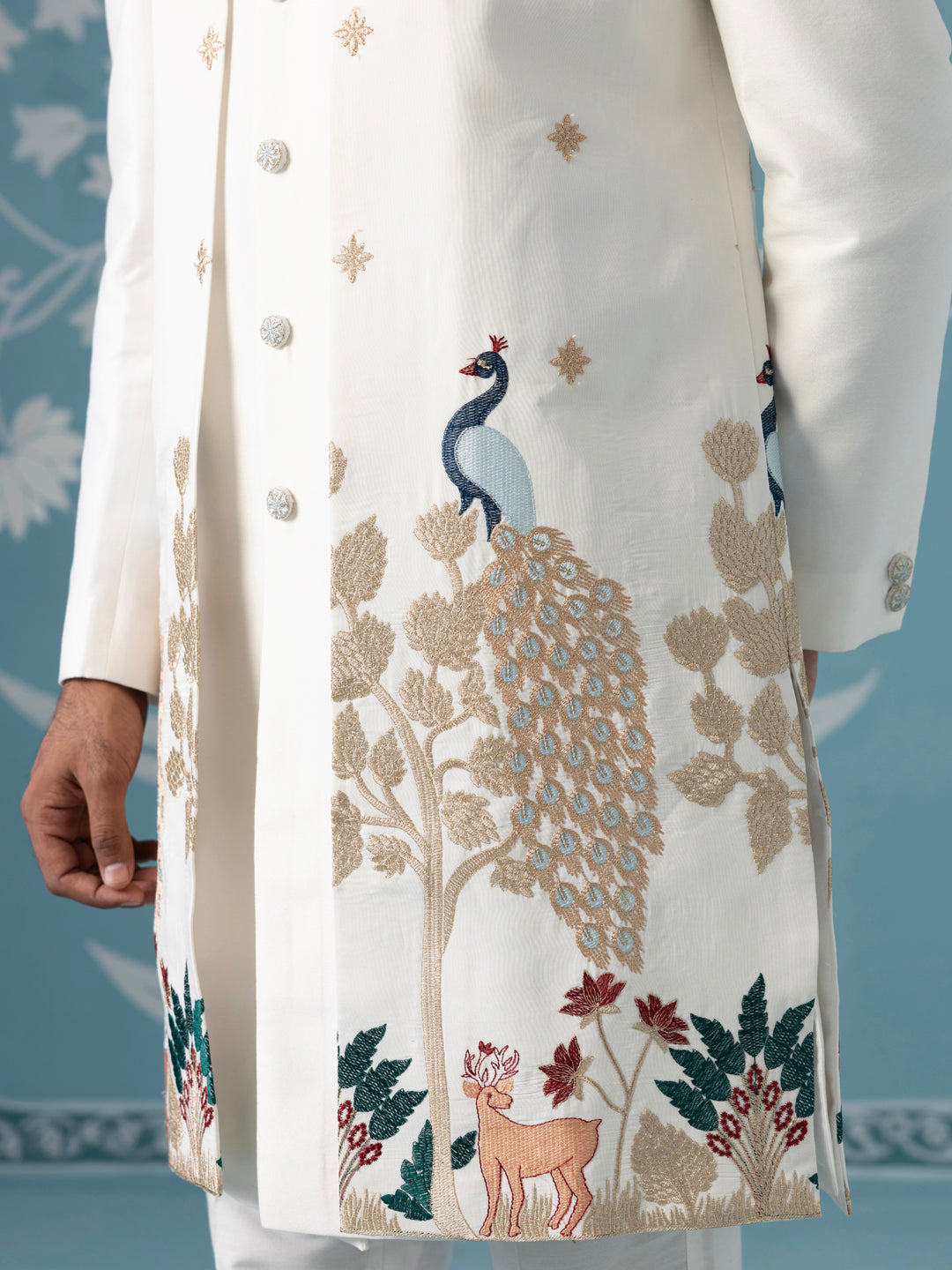 Ivory Long Embroidered Bundi with Kurta Set