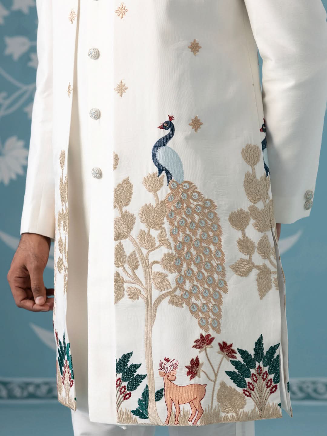Ivory Long Embroidered Bundi with Kurta Set