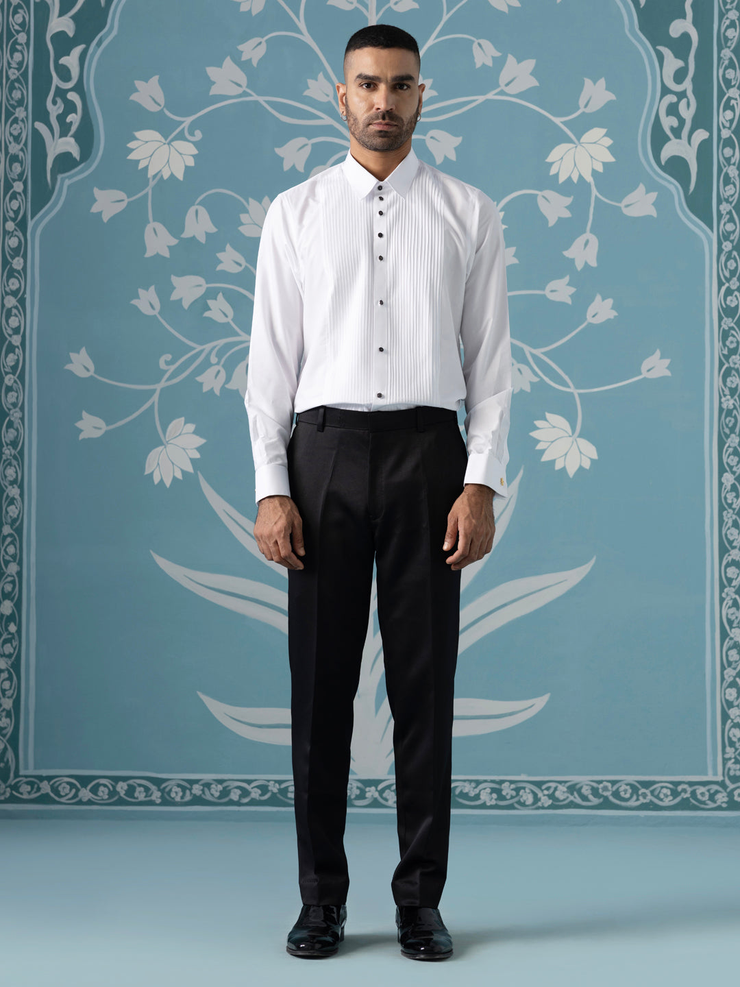 Black Self-Textured Tuxedo Set