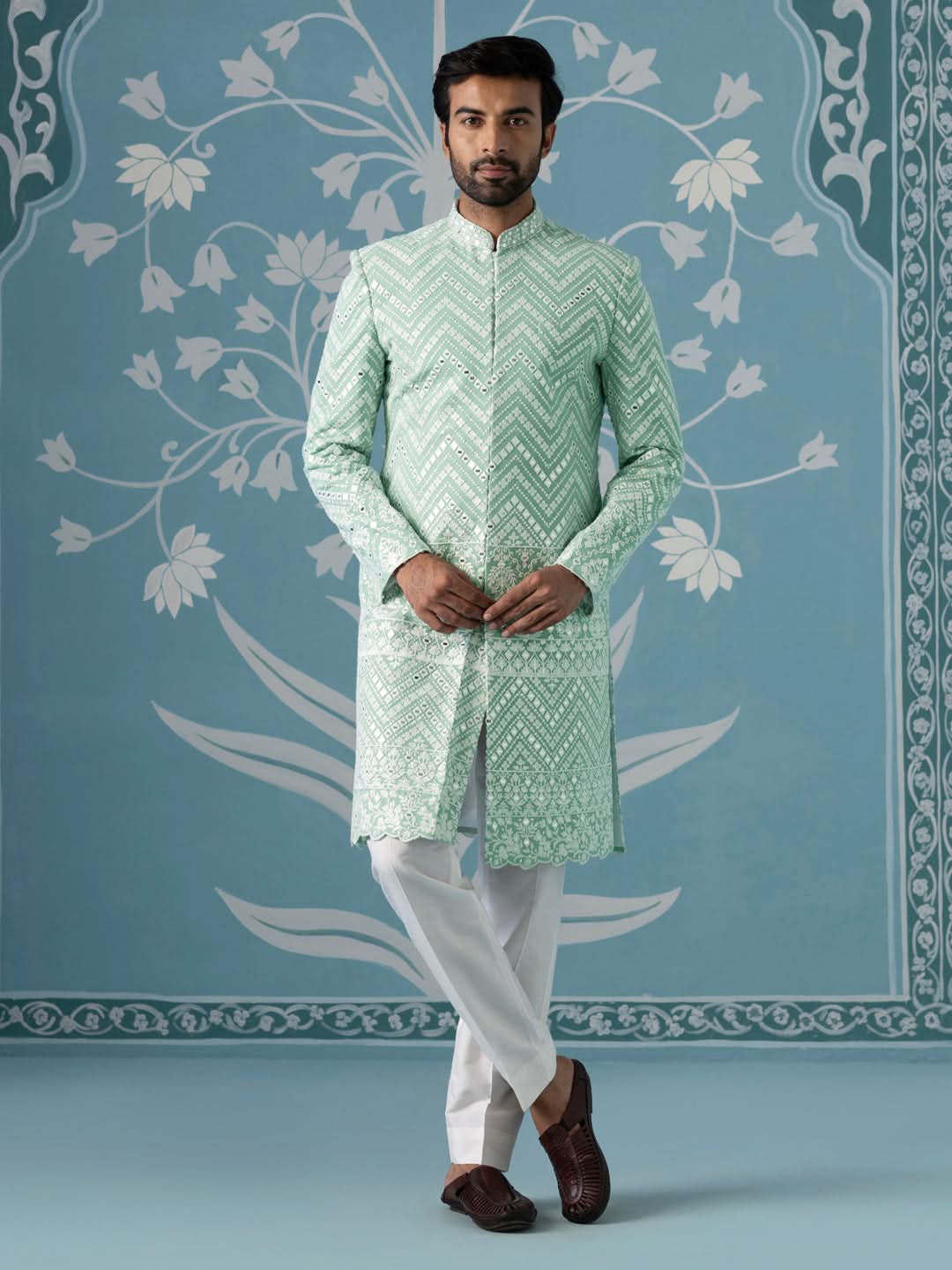 Mint Green Open Indo-Western Set