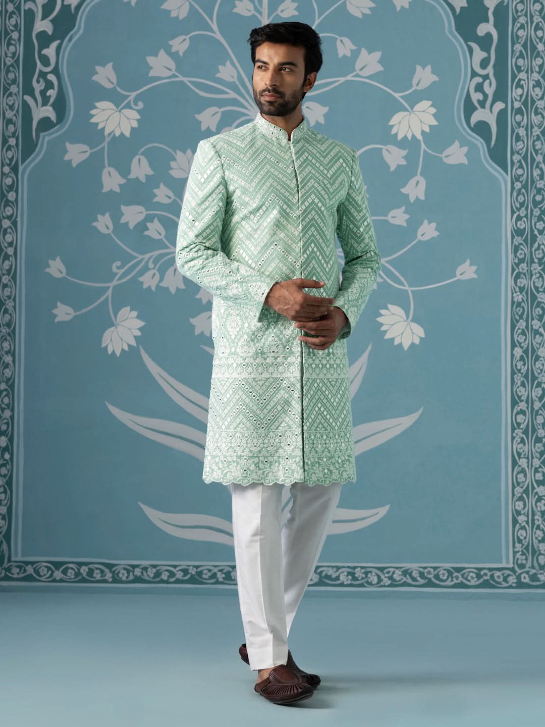 Mint Green Open Indo-Western Set