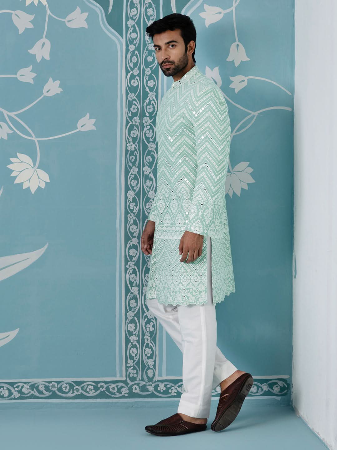 Mint Green Open Indo-Western Set