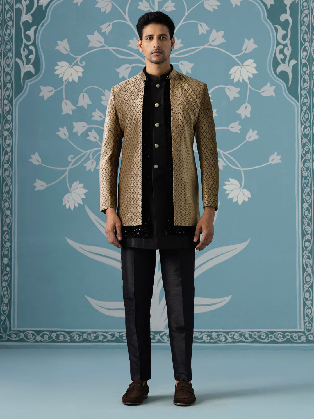 Ivory Brown Open Indo-Western Set