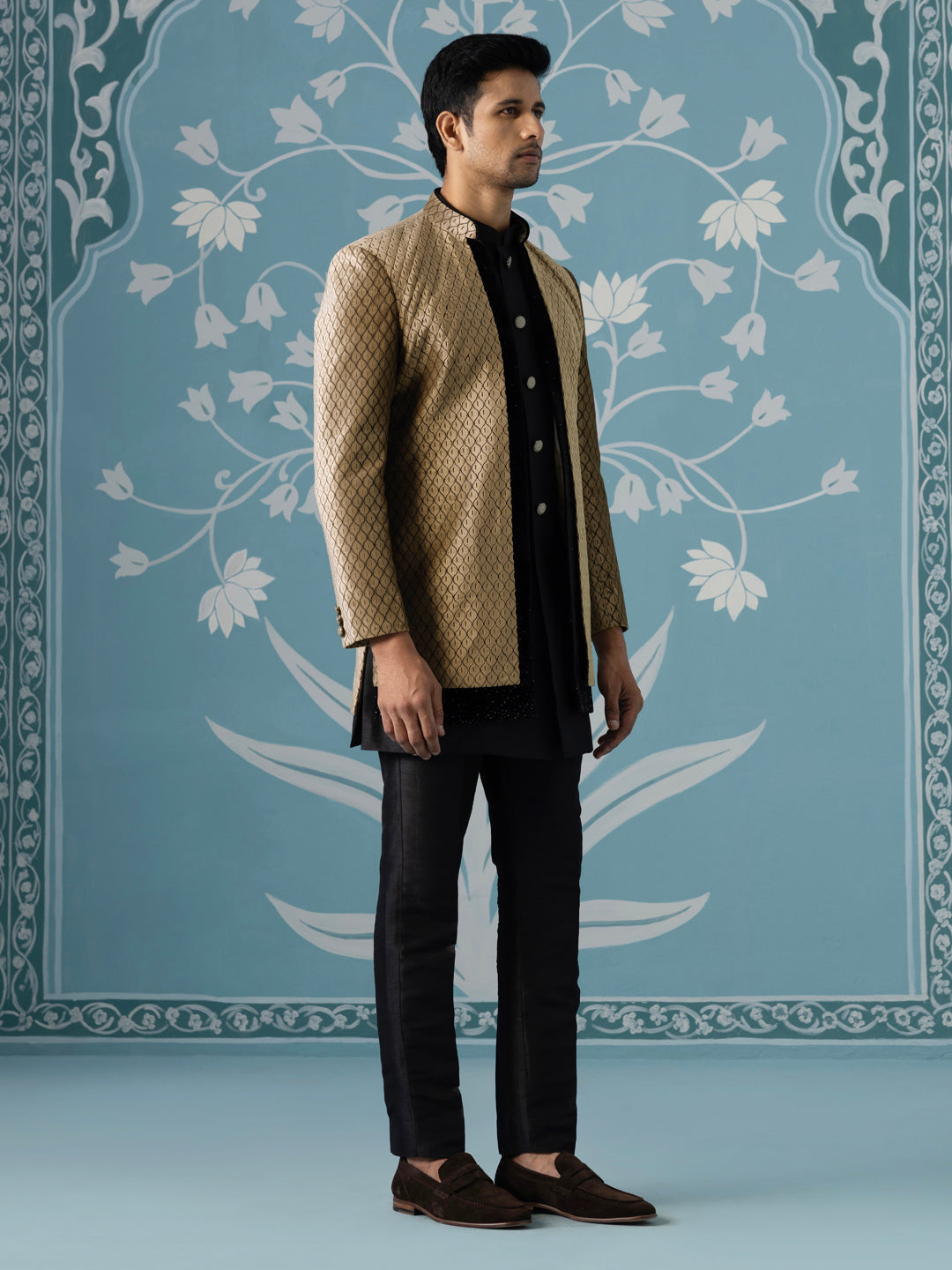 Ivory Brown Open Indo-Western Set