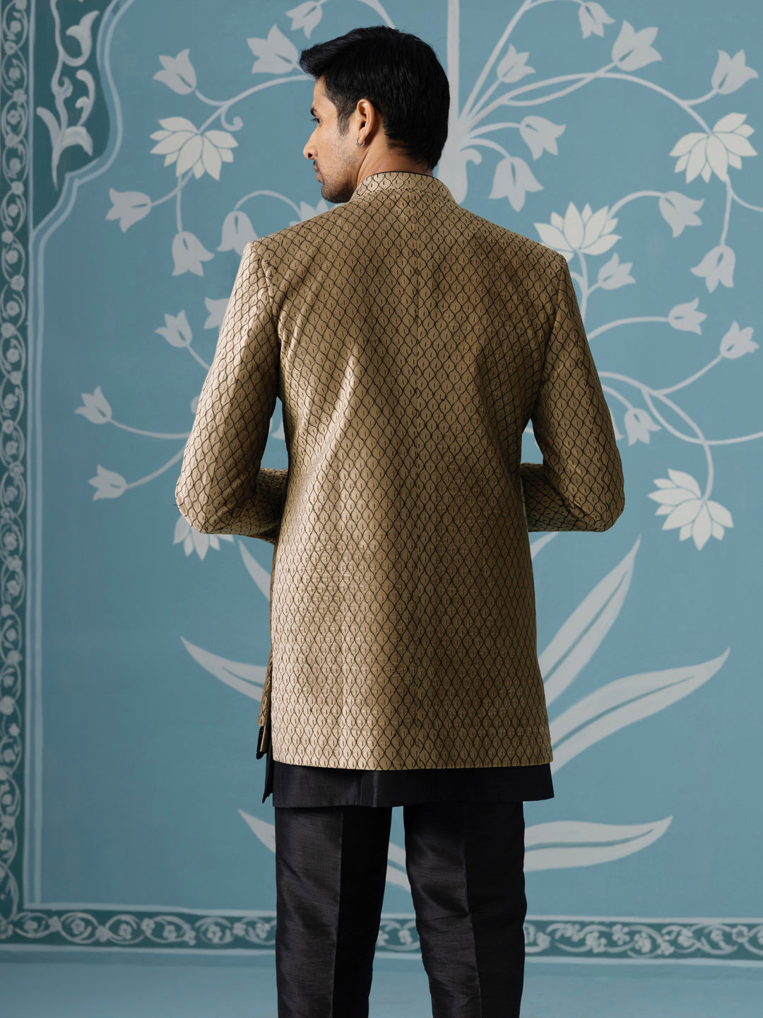 Ivory Brown Open Indo-Western Set