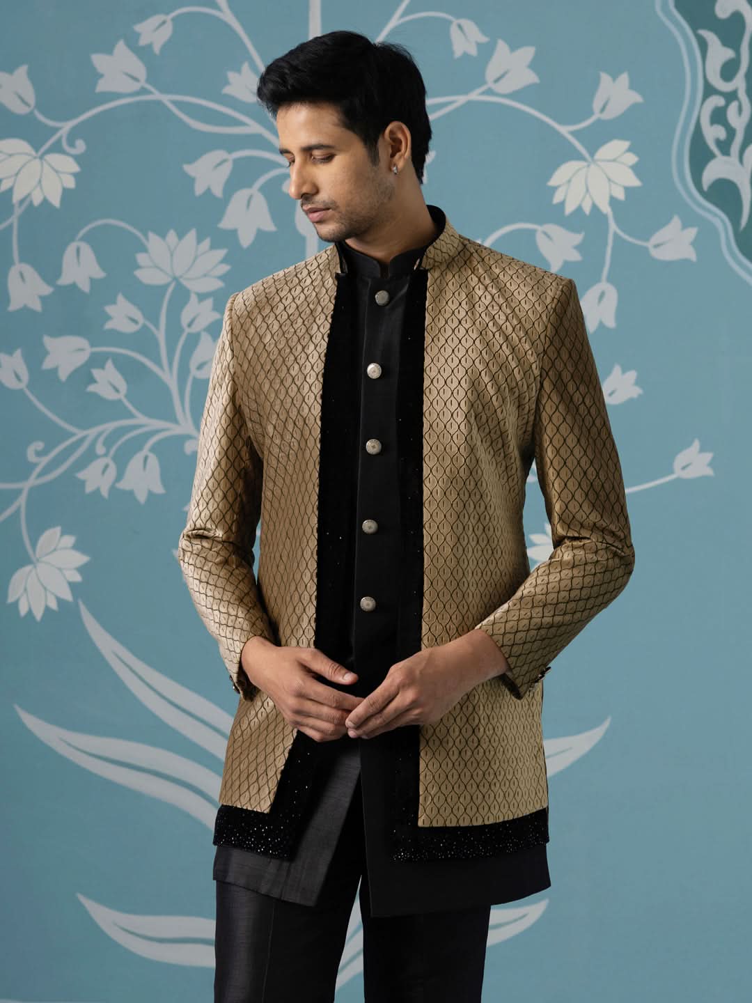 Ivory Brown Open Indo-Western Set