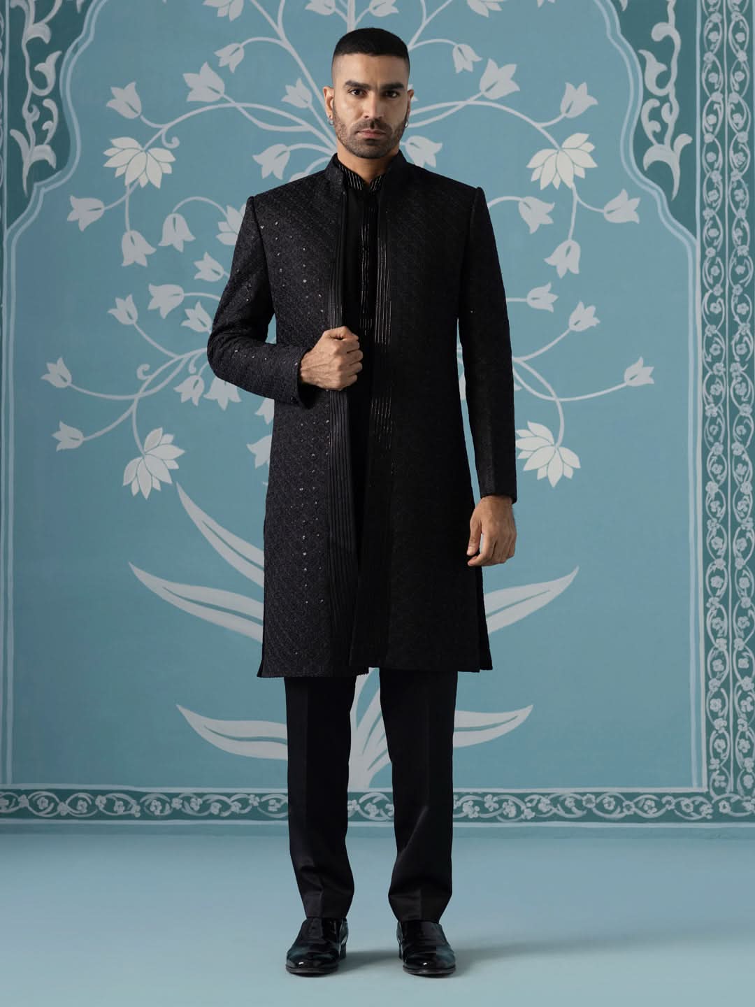 Black Embroidered Indo Set