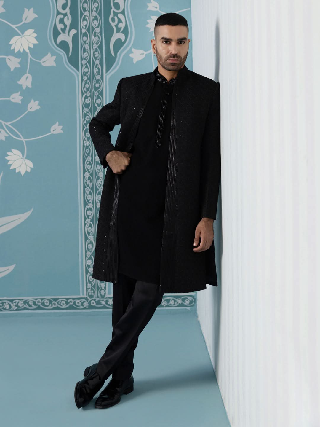 Black Embroidered Indo Set