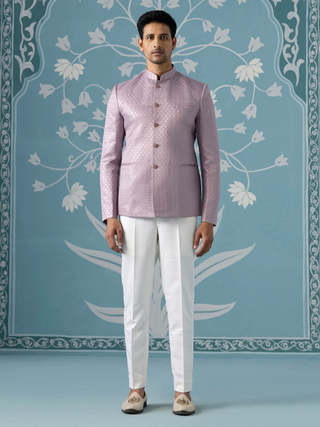 Lavender Textured Bandhgala Suit